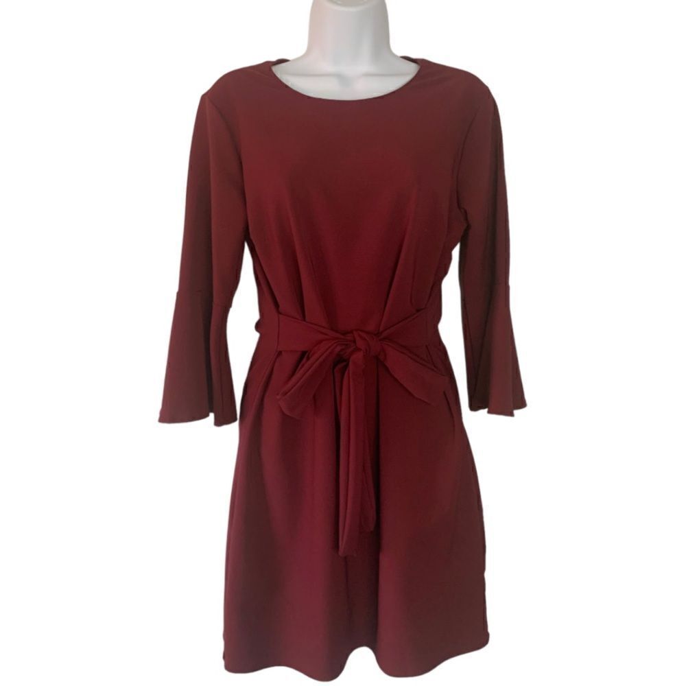 Lulus Last Love Song Burgundy Tie Waist Dress Medium - Picture 2 of 9